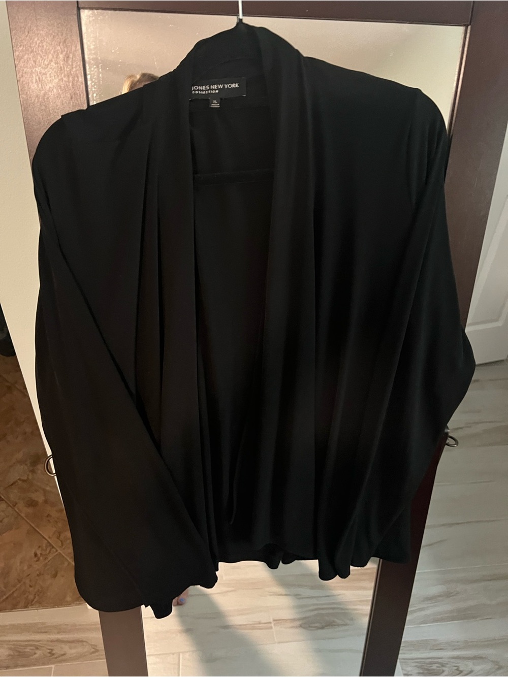 Jones New York Black Open-Front Draped Cardigan